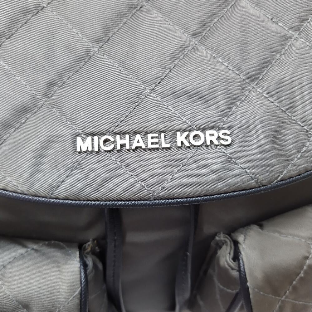 Michael Kors Kieran Dark Gray Nylon Quilted Pockets Drawstring Backpack - Picture 4 of 16